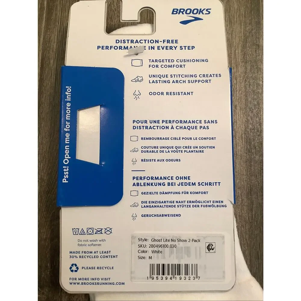 Brooks Unisex Medium White 2-Pack Ghost Lite Athleisure No Show Socks D2-8